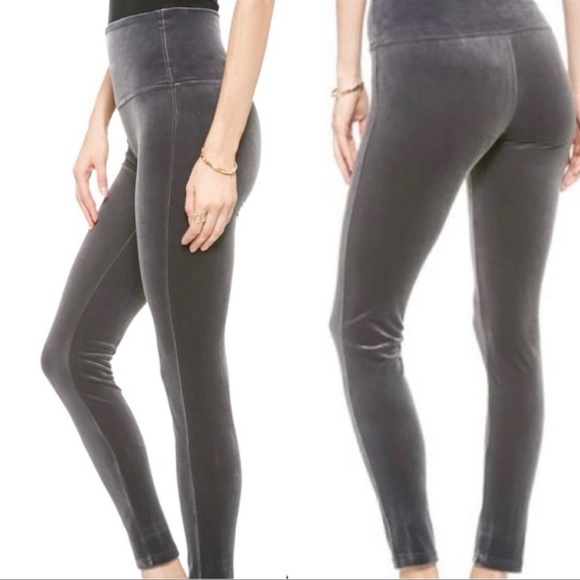 SPANX Pants - SPANX Grey Velvet Tummy Control High Waisted Tights Leggings Size M